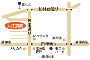 大江病院までの地図